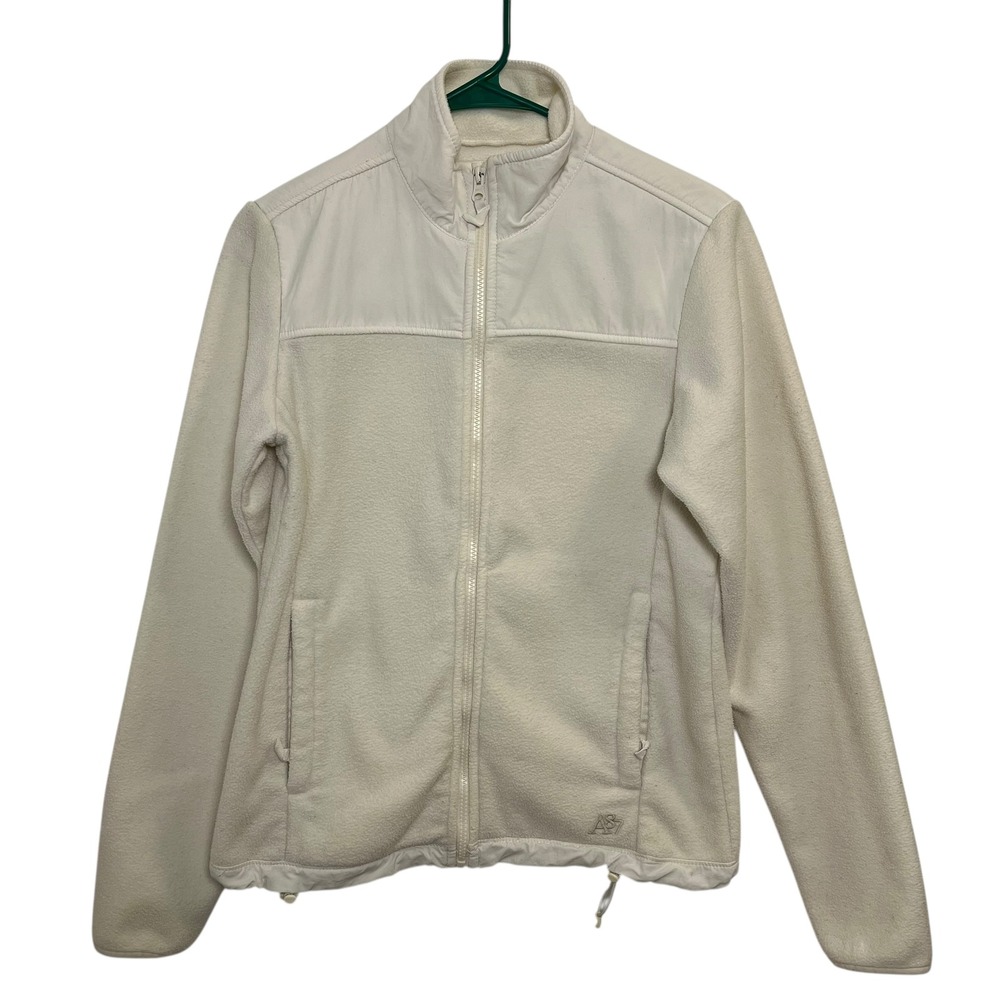 Aeropostale Womens Fleece Full Zip Jacket‎ Cream Colorblock Casual Size Medium
